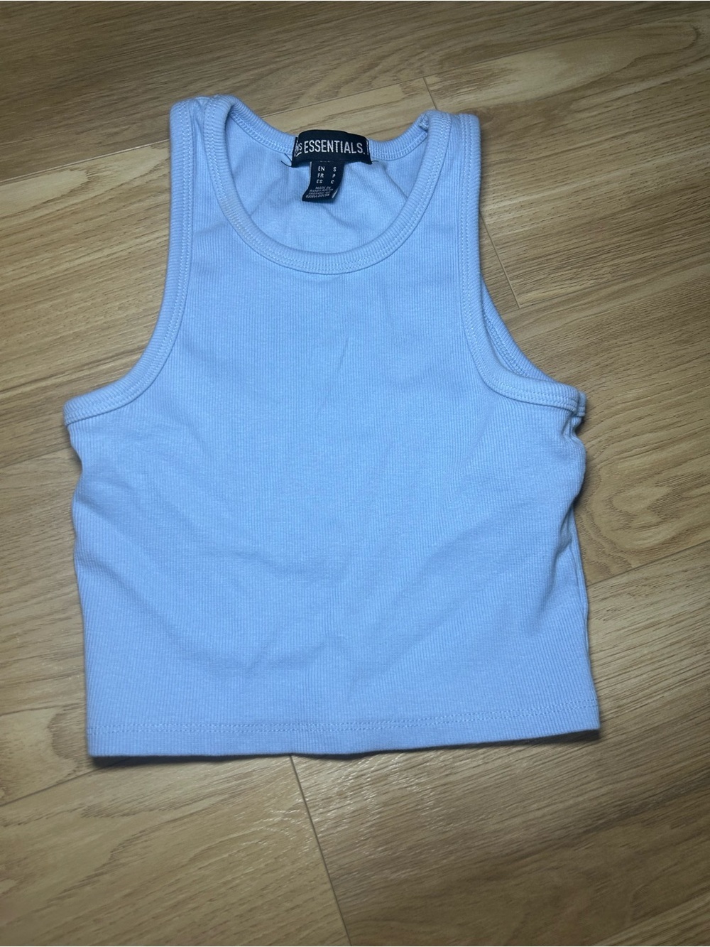 ESSENTIALS Pastel Blue Ribbed Crop Tank Top - Women